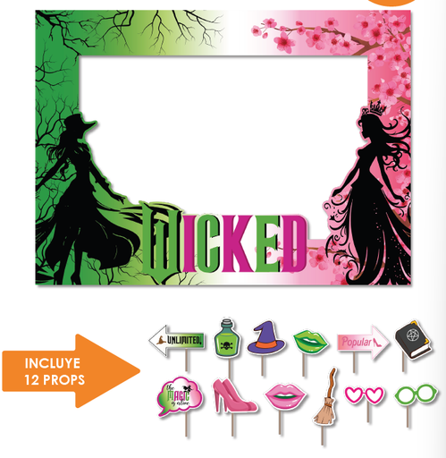 [HLW25PW07] PHOTOBOOTH 120X90 CM KRAFT - SILUETA MUJER - WICKED + 12 PROPS