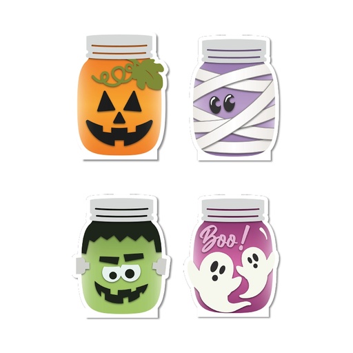 [HLW25AP28] JUEGO X4 DE AFICHES 30 CM MDF - CALABAZA- MOMIA- FRANKENSTEIN- BOO
