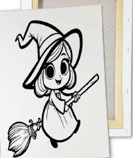 [HLW25LB31] LIENZO 20X30 CM - BRUJA CON ESCOBA