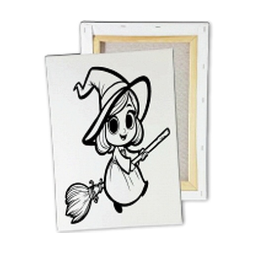 [HLW25KLB31] KIT PINTURA EN LIENZO 20X30 CM - BRUJA CON ESCOBA