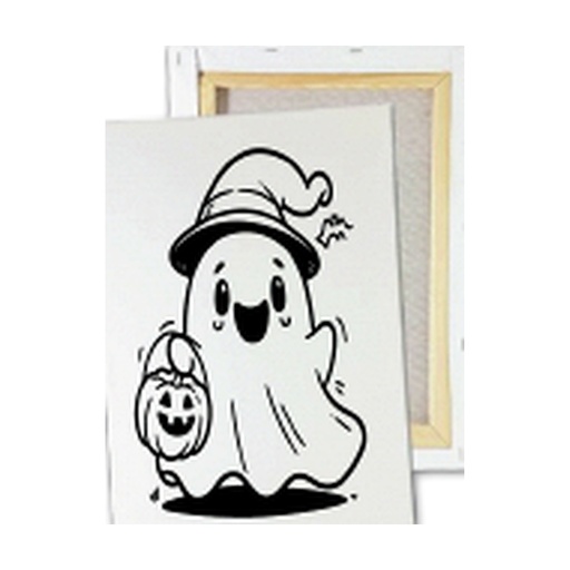 [HLW25KLG32] KIT PINTURA EN LIENZO 20X30 CM - FANTASMA CON SOMBRERO