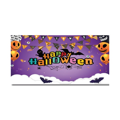 [HLW25LG37] LONA DECORATIVA 100X50 CM - MOD4 / HAPPY HALLOWEEN - FONDO LILA