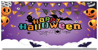 [HLW25LG37] LONA DECORATIVA 100X50 CM - MOD4 / HAPPY HALLOWEEN - FONDO LILA