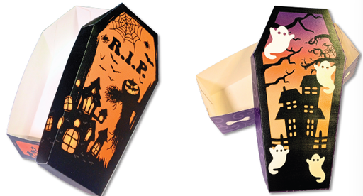 [HLW25CA55] CAJA CARTULINA ATAUD - FANTASMA / CALABAZA / CASTILLO X3 UNDS