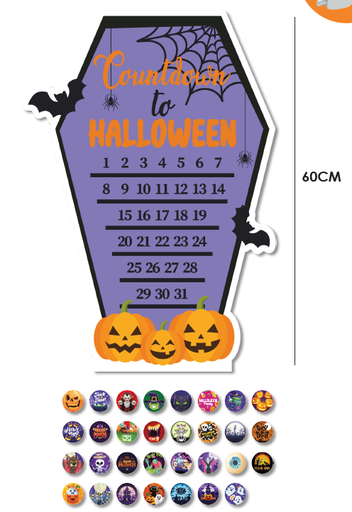 [HLW25CH56] CONTEO REGRESIVO 60 CM MDF - HALLOWEEN + 31 STICKERS ADHESIVOS