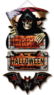 [HLW25CM73] COLGANTES 23x42 CM MDF - SANTA MUERTE / HAPPY HALLOWEEN
