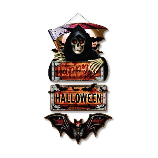 [HLW25CM73] COLGANTES 23x42 CM MDF - SANTA MUERTE / HAPPY HALLOWEEN