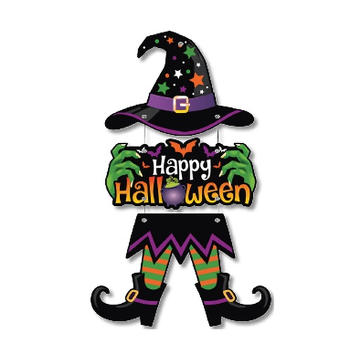 [HLW25CB74] COLGANTES 23x42 CM MDF - GORRO DE BRUJA / HAPPY HALLOWEEN