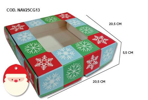 [NAV25CG13] CAJA CARTULINA PARA DETALLE CON ACETATO - COPOS DE NIEVE + APLIQUE