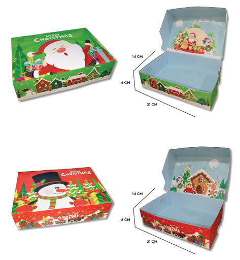 [NAV25CD17] CAJA DETALLE CON ESCENARIO CARTULINA - VERDE - PAPANOEL / ROJO - MUÑECO DE NIEVE X2 UNDS