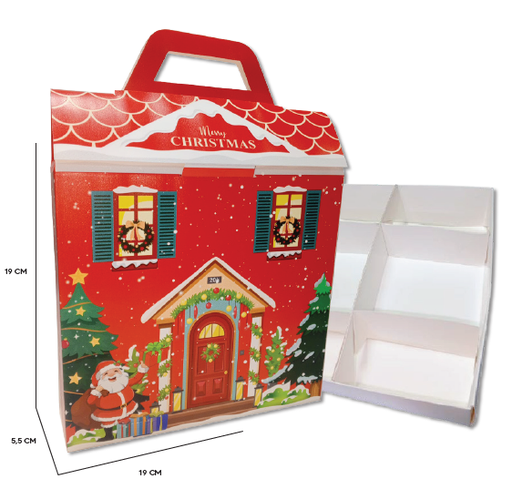 [NAV25CA18] CAJA ADVIENTO 19x19x5.5 CM - CASA NAVIDEÑA Y PAPANOEL CON REGALOS