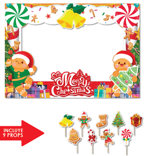 [NAV25PH43] PHOTOBOOTH KRAFT 120X90 CM - CAMPANAS Y GALLETAS DE JENGIBRE / MERRY CHRISTMAS + 12 PROPS