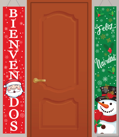 [NAV25LO45] LONA DECORATIVA 150X26 CM - BIENVENIDOS ROJO / VERDE FELIZ NAVIDAD X2 PZAS