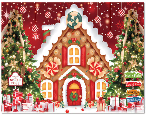 [NAV25LO53] LONA DECORATIVA PARA PARED 250X160 CM - CASA NAVIDEÑA DE GALLETA