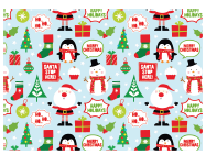 [NAV25PR58-3] PAPEL DE REGALO NAVIDEÑO COUCHE 50X70 - PINGUINOS MERRY CHRISTMAS HO HO HO