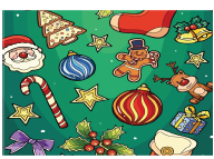 [NAV25PR58-15] PAPEL DE REGALO NAVIDEÑO COUCHE 50X70 - FONDO VERDE PINO - ESFERAS/ ESTRELLAS/ BASTON