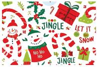 [NAV25PR58-19] PAPEL DE REGALO NAVIDEÑO COUCHE 50X70 - JINGLE / LET IT SNOW/ FONDO BLANCO