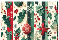 [NAV25PR58-20] PAPEL DE REGALO NAVIDEÑO COUCHE 50X70 - DISEÑOS CON RAYAS / HOJITAS Y COPOS DORADOS