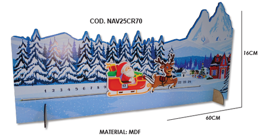[NAV25CR70] CONTEO REGRESIVO 1 PZA MDF 60X16 CM CON SOPORTE - PAPANOEL EN TRINEO