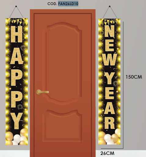[FAN26LD10] LONA DECORATIVA 150X26 CM - HAPPY NEW YEAR DESTELLOS X2 PZAS