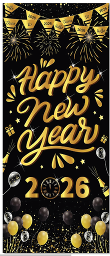 Lona larga de puerta Happy New Year 2026