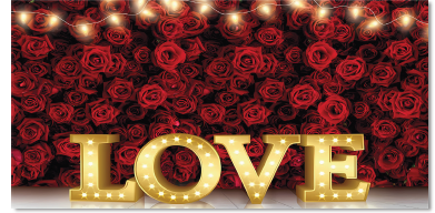 [SV26LO019] LONA DECORATIVA 100X50 CM - MURO DE ROSAS ROJAS - LOVE