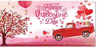 [SV26LO020] LONA DECORATIVA 100X50 CM - ARBOL Y CARRO CORAZONES