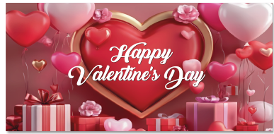 [SV26LO021] LONA DECORATIVA 100X50 CM - CORAZON BORDE DORADO HAPPY VALENTINES DAY / REGALOS