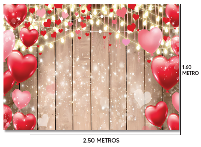 [SV26LO030] LONA DECORATIVA PARA PARED 250X160 CM - BASE MADERA LUCES CORAZONES