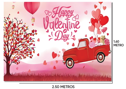 [SV26LO032] LONA DECORATIVA PARA PARED 250X160 CM - ARBOL Y CARRO CORAZONES