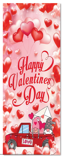 [SV26LO037] LONA DECORATIVA PARA PUERTA 75X200 CM - CAMIONETA ROJA LOVE / FONDO CORAZONES