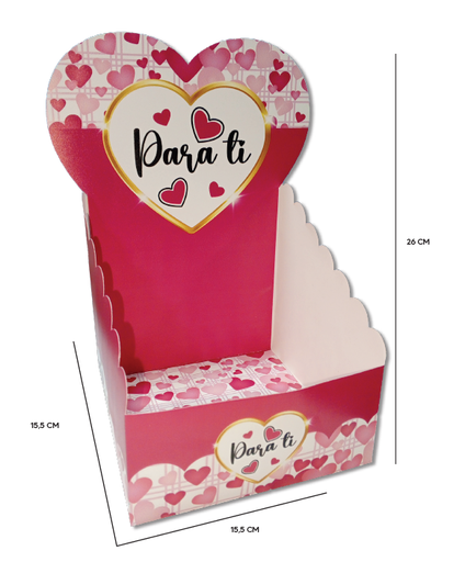 [SV26LO042] CAJA ESCENARIO CARTULINA 15X15X26CM - FONDO CORAZONES / PARA TI
