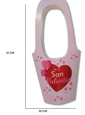 [SV26LO043] CAJA PARA FLORES CARTULINA 10X31CM - FELIZ SAN VALENTIN X6 UNDS