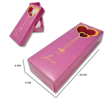 [SV26LO044] CAJA PARA DETALLES CARTULINA 9X23X6CM - CORAZONES Y LAZO DORADO / LOVE X1 UNDS