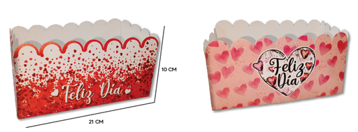 [SV26CD052] CAJA RECTANGULAR CARTULINA CON ONDAS 21X10CM - FELIZ DIA CORAZONES ROJOS/ ROSADOS
