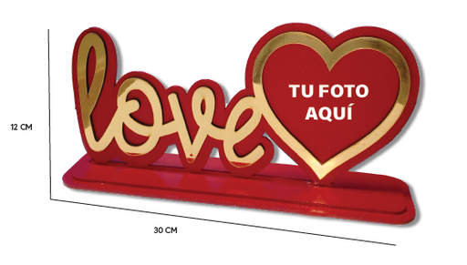 [SV26CO072-2] PORTARETRATO MDF 30X12CM - PINT. ROSADO LOVE + APLIQUE DORADO
