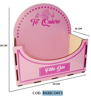 [SV26CO073] PORTA FLORES MDF 20X10X20CM - ROSA / TE QUIERO FELIZ DIA