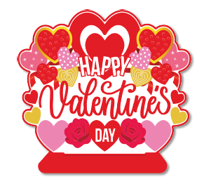 [SV26CM089] CENTRO DE MESA MDF 40x32CM - LAMINADO ROSAS Y CORAZONES HAPPY VALENTINES DAY