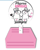 [SV26CP097] CAJA MDF CON PALETA CIRCULAR 20X20X7 CM - PINT. ROSADO / MEJORES AMIGAS POR SIEMPRE