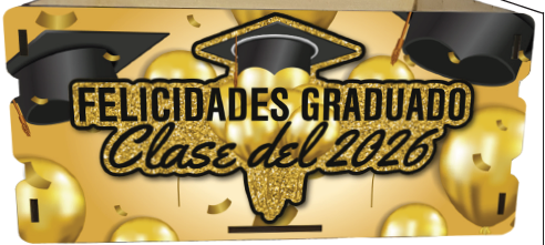 [GR26CD01] CAJA DETALLE MDF 19X12X9 CM - FELICIDADES GRADUADO NEGRO / DORADO MD1