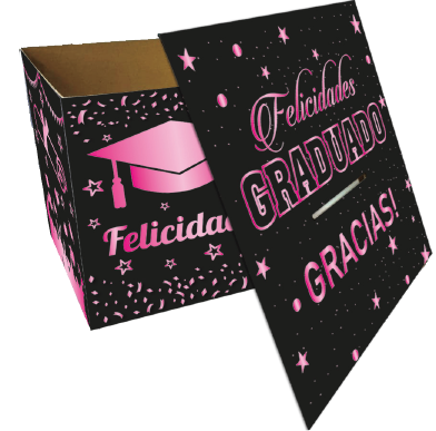 [GR26BK01] BUZON KRAFT 21X21X26 CM PARA DINERO FELICIDADES GRADUADO - NEGRO / ROSA