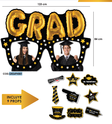 [GR26PH001] PHOTOBOOTH KRAFT 123X84 CM GRAFAS GRAD + PROPS X9 UNDS