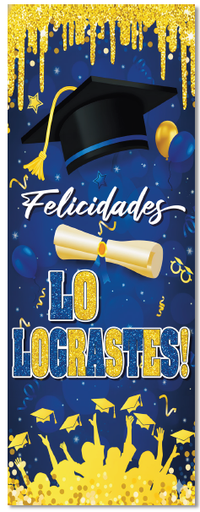 [GR26LO206] LONA DECORATIVA 200X75 CM - FELICIDADES LO LOGRASTE AZUL / DORADO