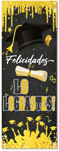 [GR26LO208] LONA DECORATIVA 200X75 CM - FELICIDADES LO LOGRASTE NEGRO / DORADO