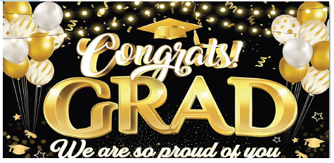 [GR26LO212] LONA DECORATIVA 50X100 CM - CONGRATD GRAD WE ARE SO PROUD OF YOU NEGRO - DORADO