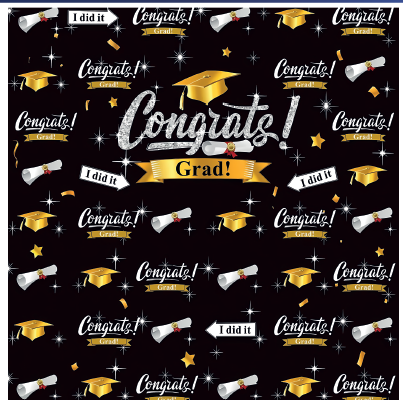 [GR26LO217] LONA DECORATIVA 152X152 CM CONGRATS GRAD NEGRO / DORADO