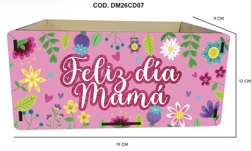 [DM26CD07] CAJA DETALLE MDF 19X12X9 CM / FELIZ DIA MAMA - FONDO ROSADO