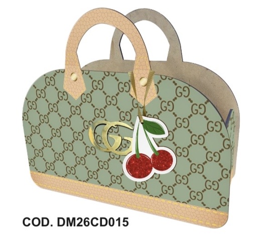 [DM26CD015] CARTERA DETALLE MDF 22X19X8.5 CM - VERDE / CAFE