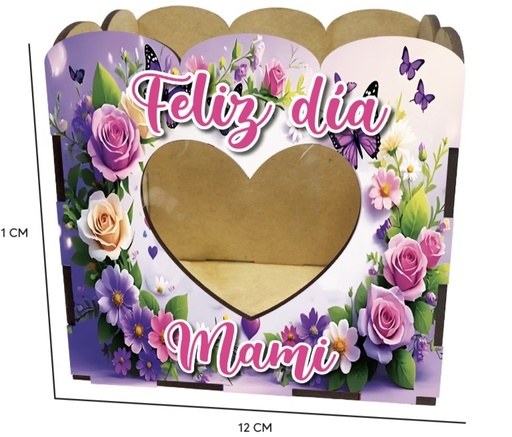 [DM26CC020] CAJA CON ONDA Y ACETATO MDF 12X11X9 CM - FELIZ DIA MAMA