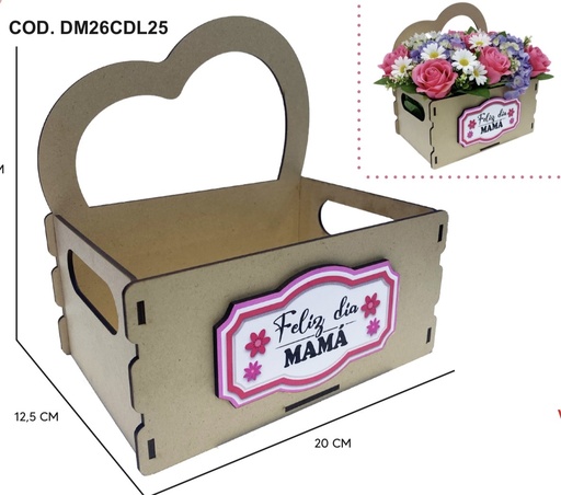 [DM26CDL25] CAJA CORAZON PARA DETALLE MDF 20X12.5X2.5 CM - FELIZ DIA MAMA